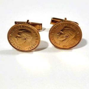 British Pair Vintage Gold-Plated 1940's George VI Gold-Plated Cufflinks